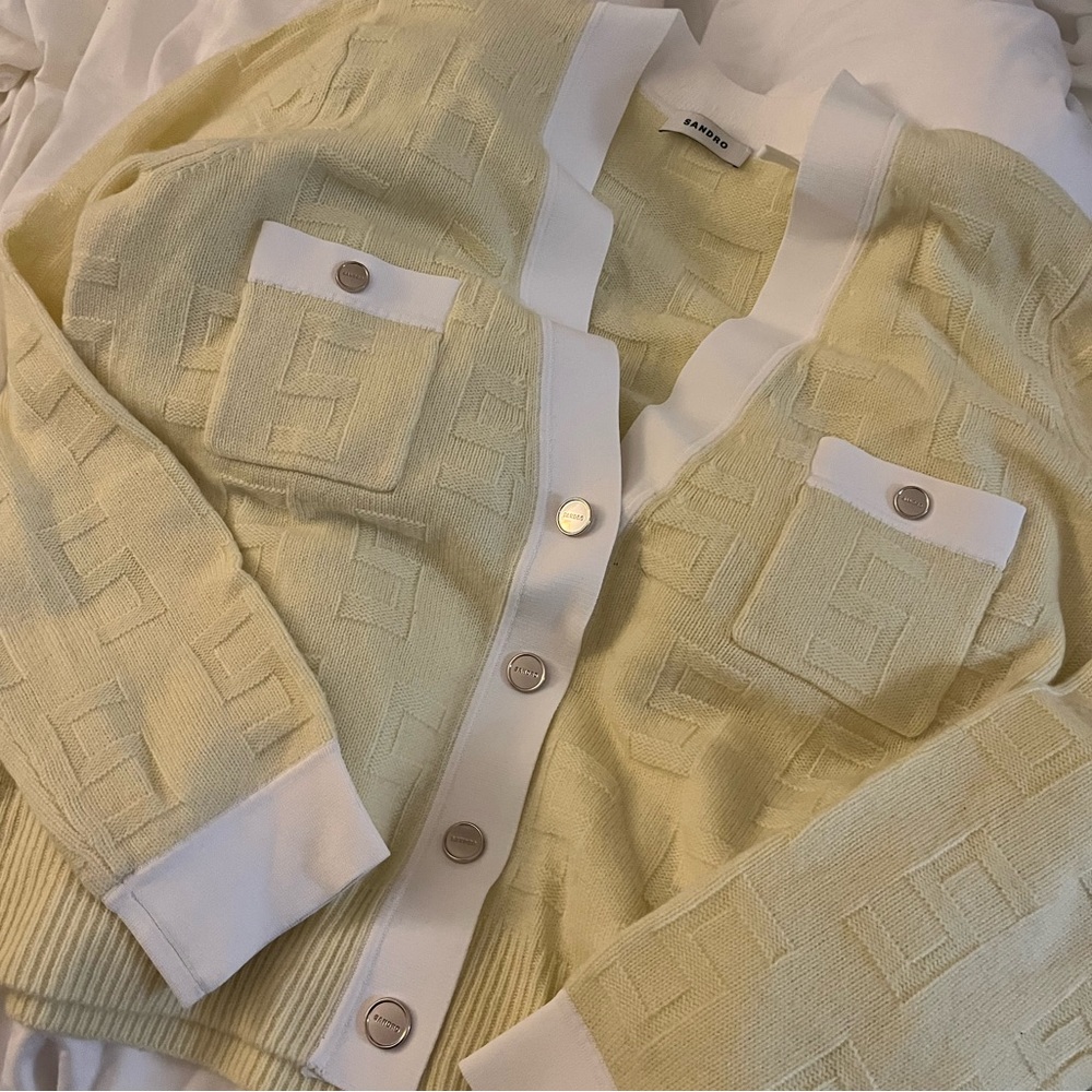 Sandro two-tone cardigan in Light Yellow - Picture 7 of 8